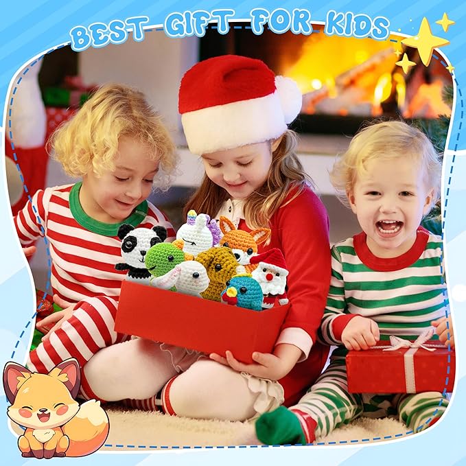 huashiluo 8pcs crochet kit for beginners, 2026 diy craft for adults and kids, great gift for crochet lovers, crocheting animal kits with step by step videos,yarn,crochet hook