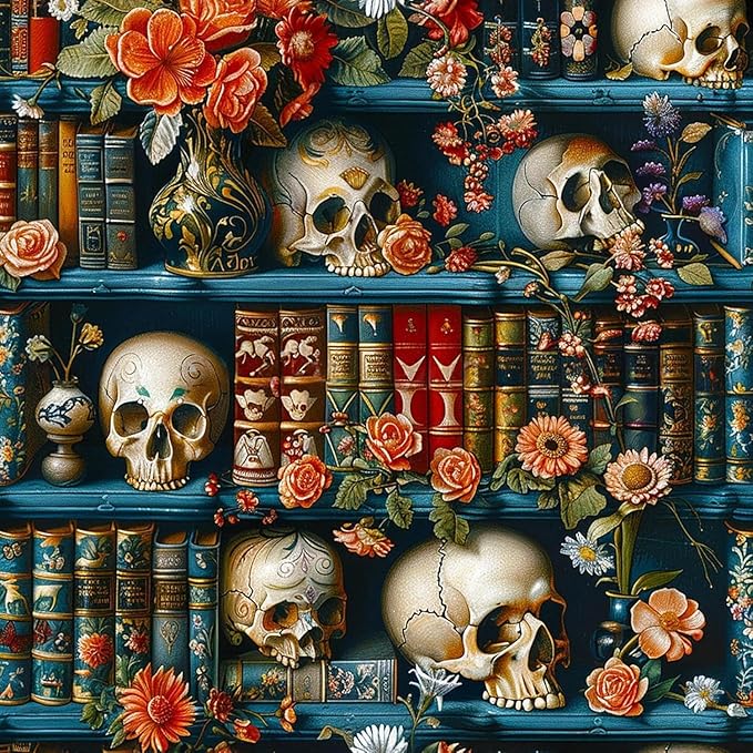ARPADAMO Bookshelf Diamond Art Kits for Adults,5D Skull Diamond Painting DIY Diamond Art Diamond Painting Kits for Adult,Round Full Drill Diamonds, Diamond Art Kits for Home Decor-14x14inch