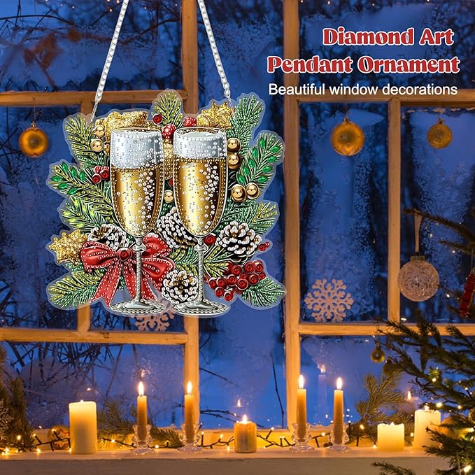 RICUVED Christmas Hanging Diamond Art Kit for Adults, Special Shaped Crystal Gem Craft Diamond Painting Pendant Kit for Beginners, DIY Hanging Acrylic Art Ornament for Home Garden Wall Decor