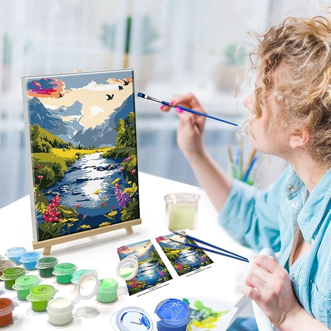 ATDMS Paint by Numbers Kit for Adults with Frame Landscape Paint by Number with Easel Mountain Easy Adult Paint by Number Kits Sunset Paint by Numbers Kit on Canvas for Gift Home Wall Decor 8x12 Inch