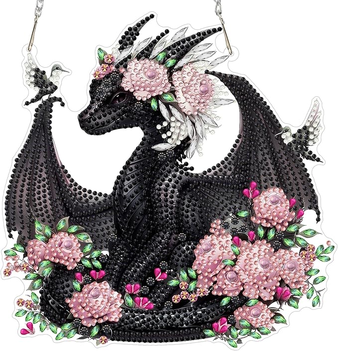 MXJSUA Rose Dragon Diamond Art Hanging Kits for Adults Beginners, DIY Acrylic Special Shaped Crystal Diamond Gem Drills Pendant Art Painting Ornament for Home Wall Decor Gift