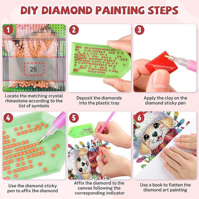 Bowetile Christmas Diamond Art Hanging Kits for Adults, Dog Diamond Art Suncatchers, 5D Special Shape Diamond Painting Pendant Window Ornament Christmas Gifts for Home Door Wall Decor