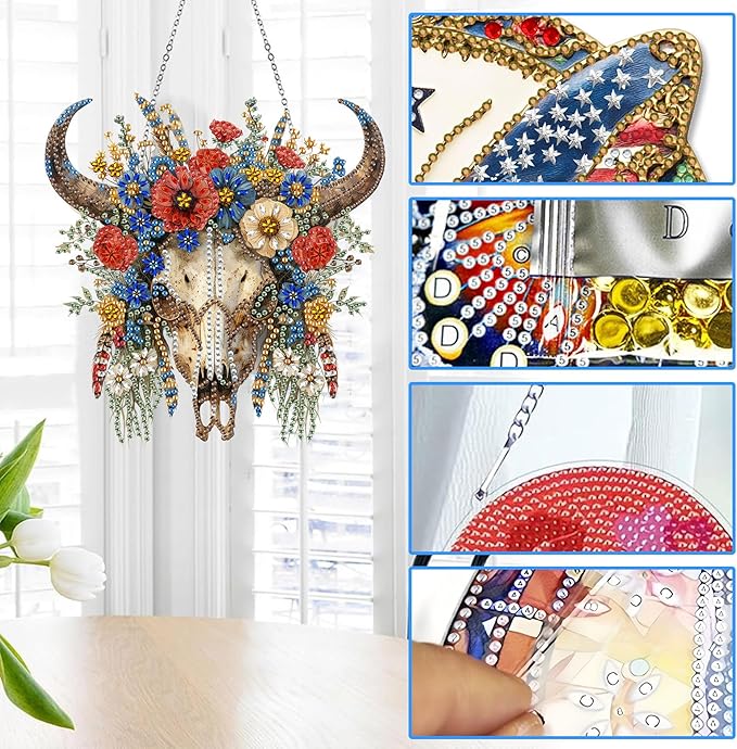 Reofrey Hanging Diamond Art Kits for Adults– 8x8Inch Sheeps Flowers Hanging Ornament Acrylic Board Double Sided Pattern Crystal Diamond Art Suncatcher Pendant, for Home Window Decoration Handmade Gift