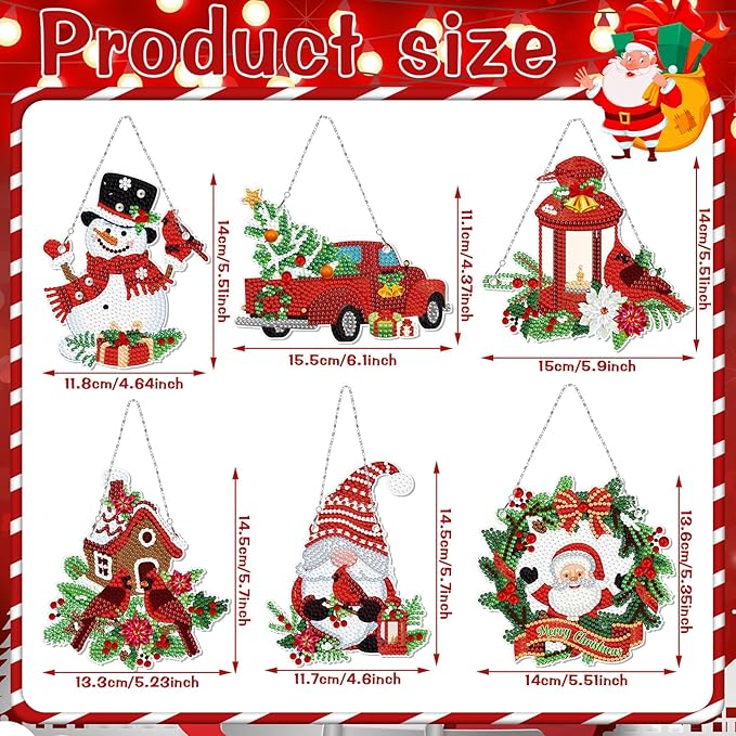 Chitidr 6 Pcs Christmas Diamond Painting Hanging Sign Set Cardinal Diamond Art Kits DIY Crystal Paint Arts and Crafts Set 5d DIY Christmas Ornaments Kits for Winter Wall Door Window Decor (Cardinal)
