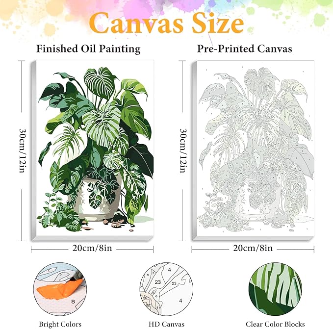 Framed Paint by Numbers Kit for Adults Beginner Plant, Adult Paint by Number Kits on Canvas Framed Green Plant, DIY Acrylic Oil Painting by Numbers with Frame, Perfect for Home Decor Gift 8 X 12 Inch