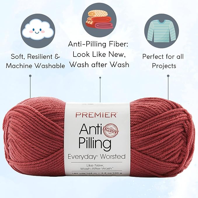 Premier Yarns Everyday Anti-Pilling Solid Rosewood DN100-92 (6-Skeins - Same Dye Lot) #4 Worsted Weight Acrylic Yarn for Crocheting and Knitting with Project Bag