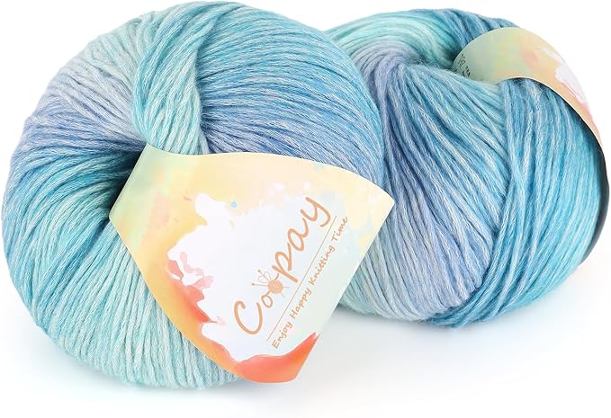 Coopay Yarn for Crocheting Knitting, Gradient Cake Yarns, 2 × 3.53oz - 240yds - 50% Cotton 50% Acrylic Ombre Yarns, Crochet Yarn for Blankets, Shawls, Scarves (104 Blue Light)