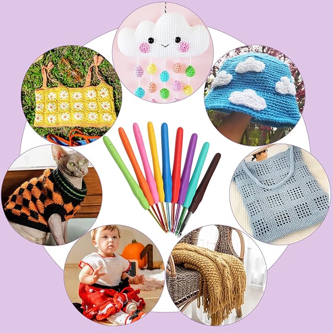 aeelike beginner crochet kit, 59pcs crochet starter kit for adults and kids, basic crochet & knitting supplies kit for beginners,travel crochet kit small with purple storage bag