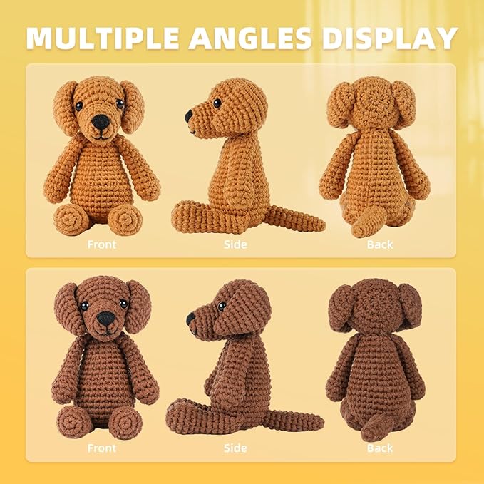 MOREJMTT Crochet Kit for Beginners, Knitting Kits,Crochet Animal Kits,Crocheting Kit for Starters with Step-by-Step Video Tutorials, Beginner Crochet Kits for Adults(2 Pack Golden Retriever)