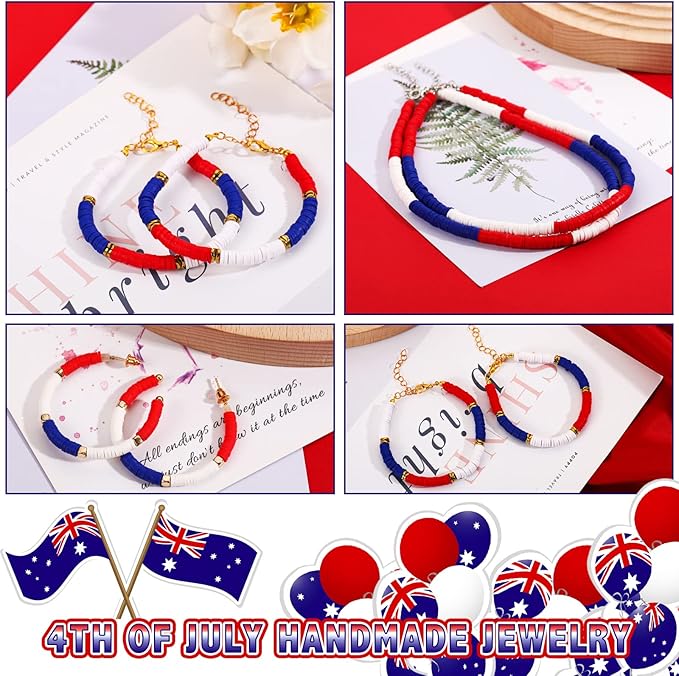 Batiyeer 3000 Pcs Red White and Blue Clay Beads Bracelet Making Kit 6 mm Patriotic 4th of July Spacer Beads Heishi Polymer Clay Bead for Necklace Earring Bracelet Making