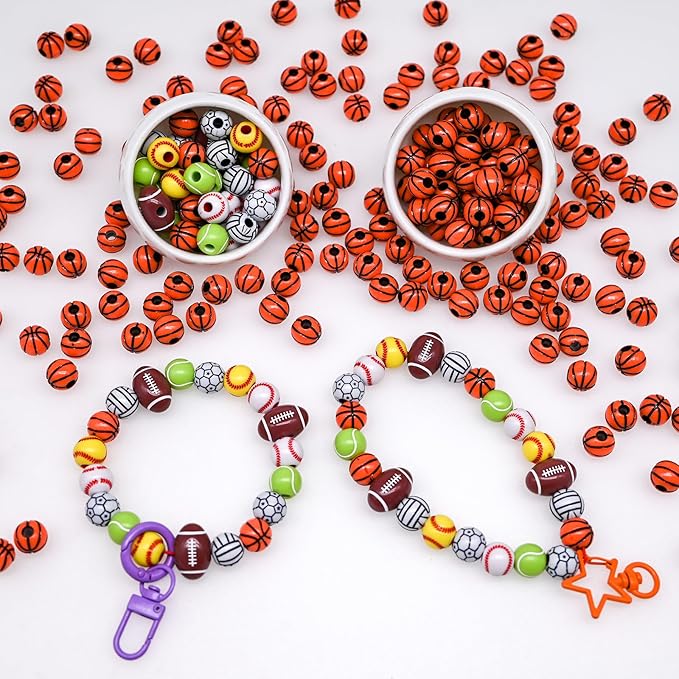 200+ pcs Basketball Beads Sport Bulk Kandi Beads for Jewelry Making, Bracelet Keychain Becklace Charm Bead Kit (Basketball)