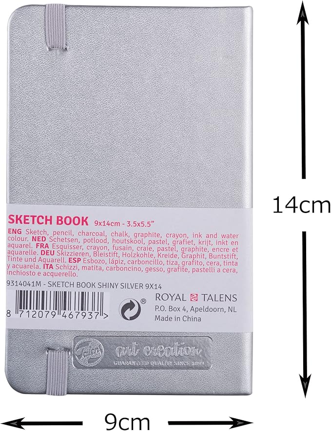Talens Art Creation T9314-041M 403638 Talens Art Creation Sketchbook, Drawing Notebook, 3.5 x 5.5 inches (9 x 14 cm), Shiny Silver, 4.9 oz/yd² Thick, Fine Acid-Free Paper, 80 Sheet Bound