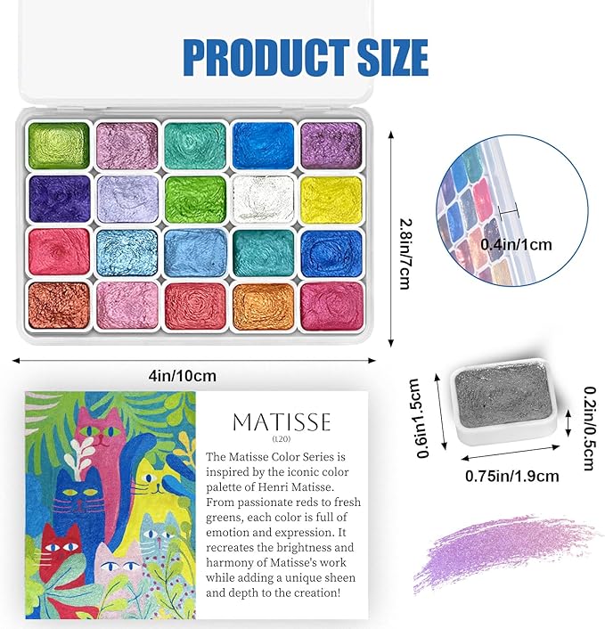 Mini Forestry Shifting Watercolor Painting Set, 40 Color Shifting Watercolor Paint Set, Shimmer Metallic Watercolor Paints Set, Glitter Watercolor Paint, Solid, Matisse & Rococo Style