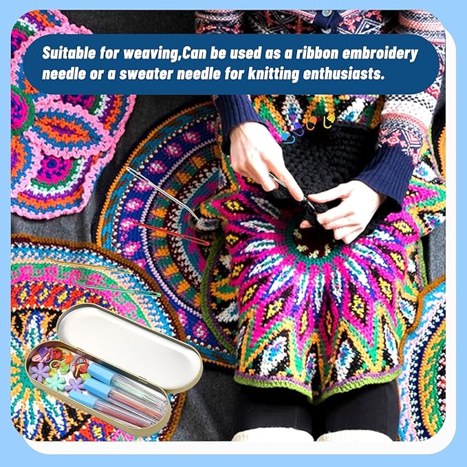 UzecPk 48Pcs Yarn Needles Set, Darning Needle, Tapestry Needles for Yarn, 3 Sizes Large Big Eye Crochet Needles with 20 Stitch Markers, Storage Box, Needle Threader for Knitting Sewing Weaving
