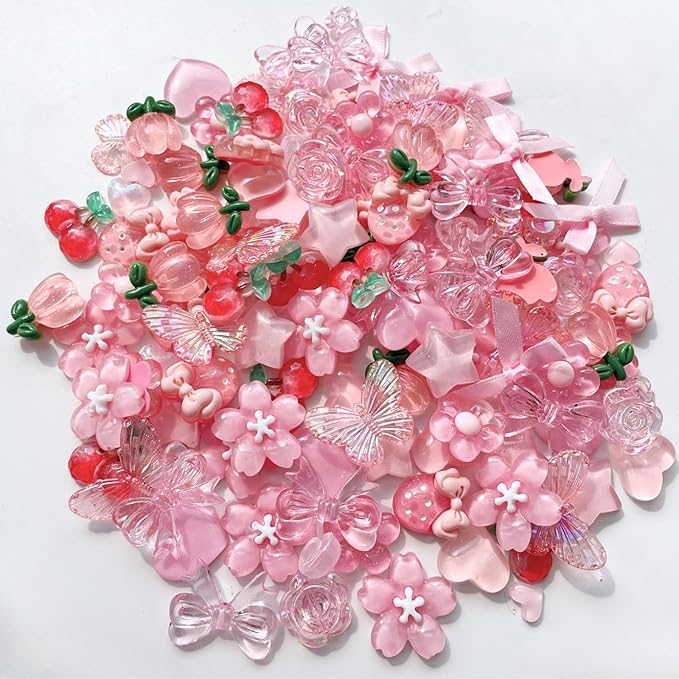 CasaPopz 60 Pcs Kawaii Charms Bulk Kit, Flatback Resin Charms for Crafts, Mini Acrylic Decoden Embellishments for Phone Case Decorating, Junk Case DIY Kit, Slime Scrapbooking Decoration