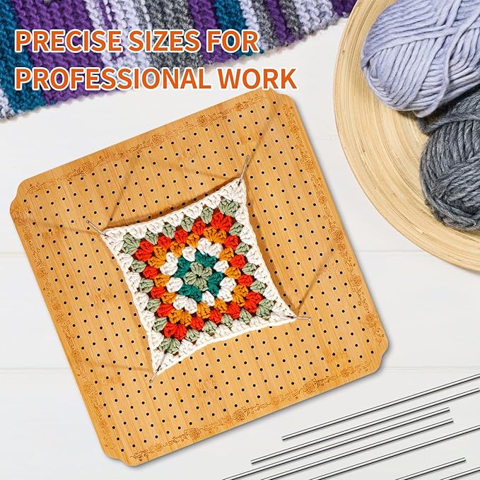 CraftyManor 12.5 in Blocking Boards for Crochet Projects with Rose Pattern, Crochet Blocking Board with Pegs, Granny Square Blocking Board with 20 Stainless Steel Pegs, Bamboo