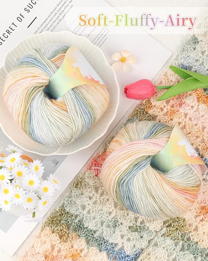 Coopay Yarn for Crocheting Knitting, Gradient Cake Yarns, 2 × 3.53oz - 240yds - 50% Cotton 50% Acrylic Ombre Yarns, Gradient Crochet Yarn for Blankets, Shawls, Scarves (208 Midsummer)
