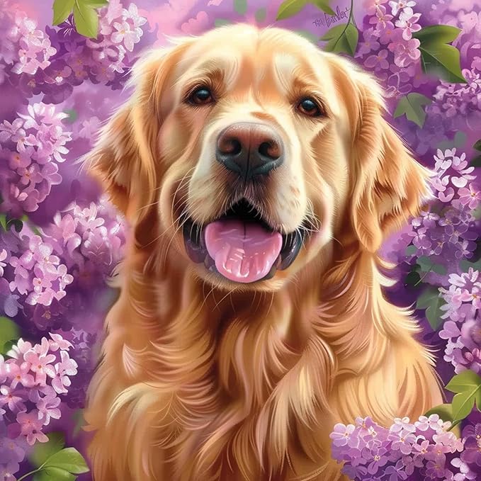 SENQAO 5D Diamond Painting Kits for Adults, Golden Retriever Diamond Art Kits for Adults Beginners, DIY Full Drill Round Diamond Dot Gem Art, Craft Gift Suitable for Home Wall Decoration 12×12 inch
