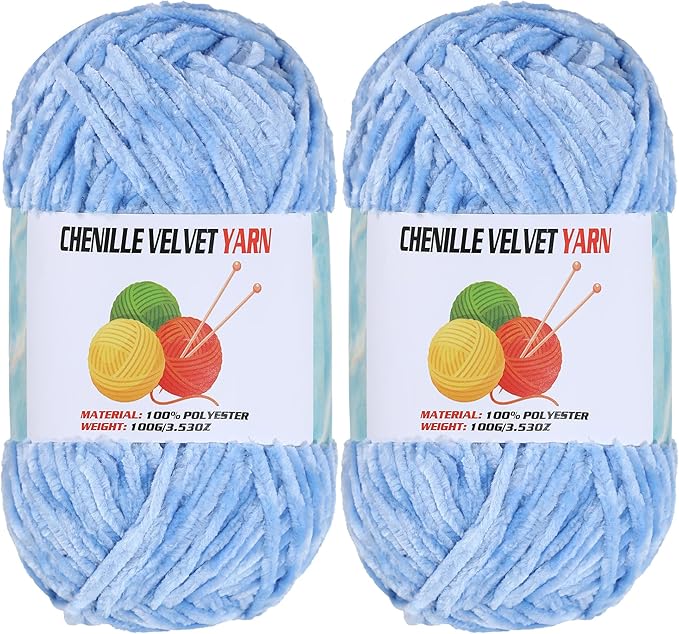2 * 100g Velvet Chenille Chunky Yarn, Handcrafts Weaving Soft Chenille Yarn for Crocheting Clearance, Used for Making Baby Yarn Blanket, Clothes, Knitting Creations (Bule)