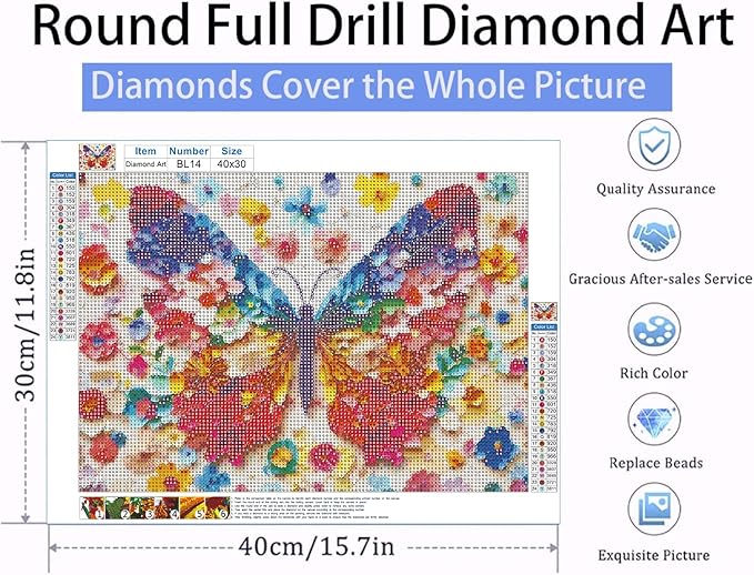 EIBEILI Adult Diamond Painting Set -Flower Butterfly Diamond Painting Set, 5D Diamond Painting, DIY Full Diamond Painting Gemstone Craft 11.8x15.7 inches