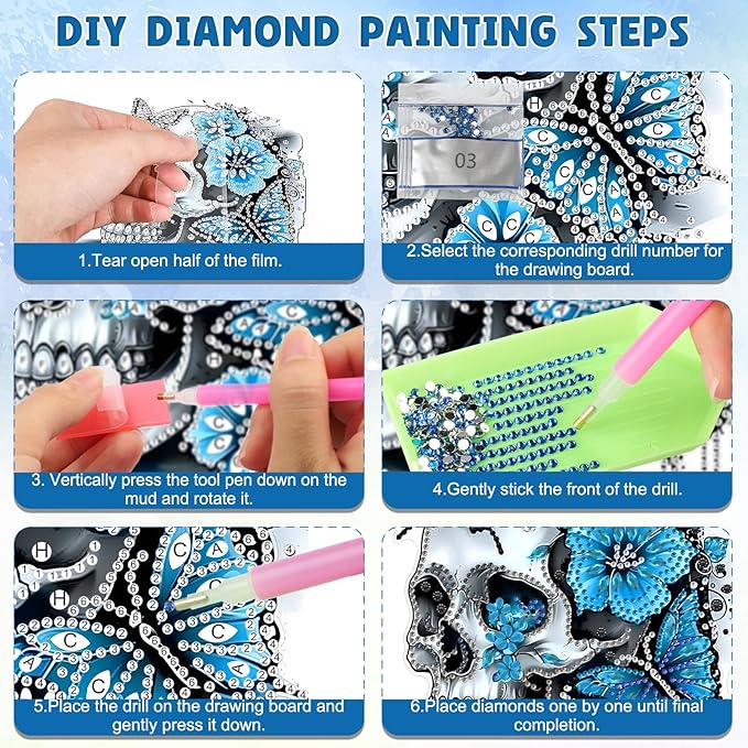 DOMROM Skull Diamond Art Hanging Kits for Adults Beginners, Special Shaped Crystal Diamond Painting Skull Pendant, DIY Diamond Art Suncatchers for Home Garden Wall Decor Gift