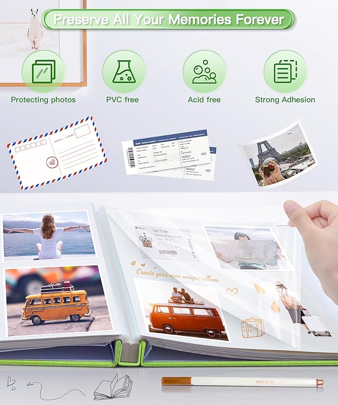 Popotop Photo Album Self Adhesive Scrapbook Album for 4x6 5x7 8x10 Pictures DIY Photo Book as Scrapbooking Supplies Kits, Birthday Gifts for Women Mom Wedding Baby Family Travel