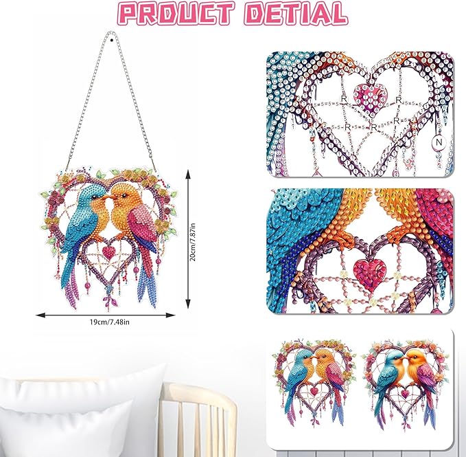 KEYIFA Bird Diamond Painting Kit, DIY Dreamcatcher Diamond Art for Adults, Diamonds Pendant Special Shaped Rhinestone Window Hanging Ornaments Home Garden Wall Door Decoration, 20cm Width
