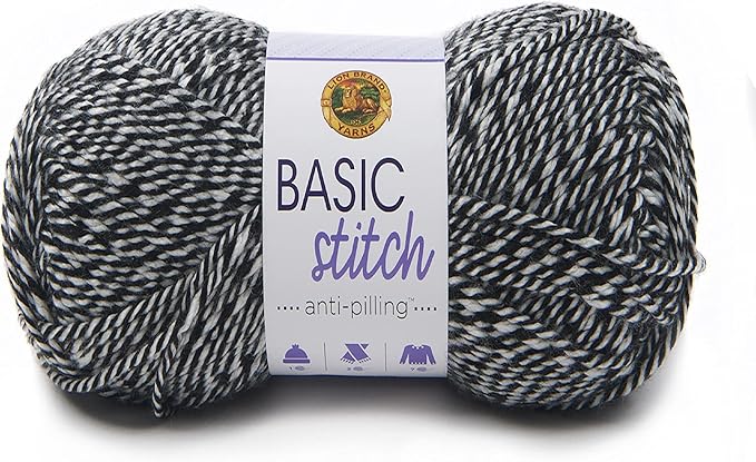 Lion Brand Yarn 202-600 Basic Stitch Anti Pilling Yarn, Black/White (202-600)