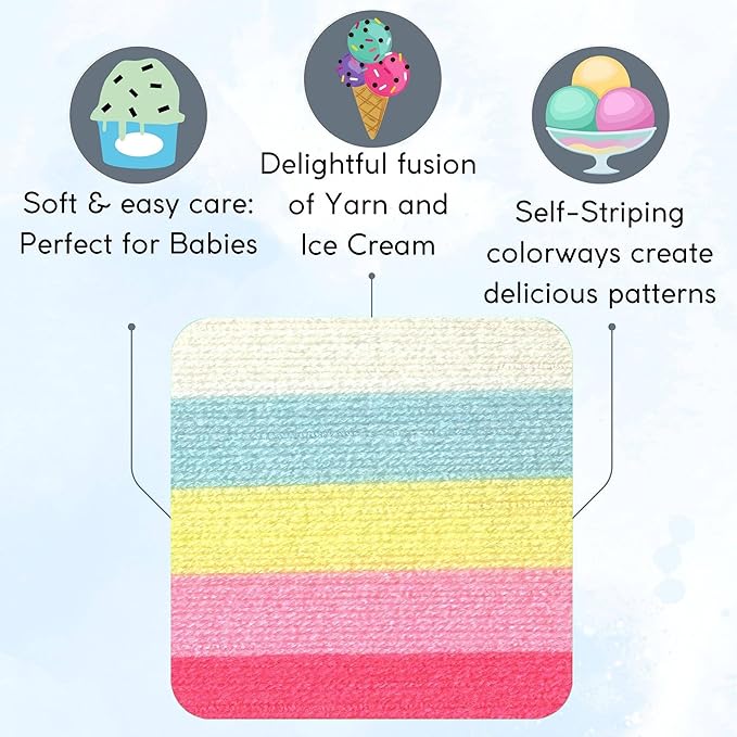 Lion Brand Ice Cream Tutti Frutti 923-206 (3-Skeins - Same Dye Lot) Baby Sport #2 Acrylic Yarn for Crocheting and Knitting with Project Bag