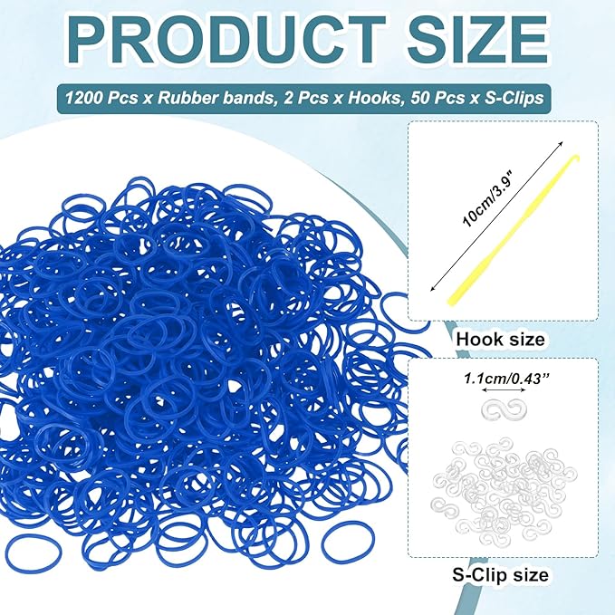 MECCANIXITY 1200 Pcs Loom Rubber Bands Kit with 50 Pcs S-Clips 2-Hooks Rubber Bands Refill Bracelet Making Kits for Weaving DIY Handcrafts Gift, Dark Blue