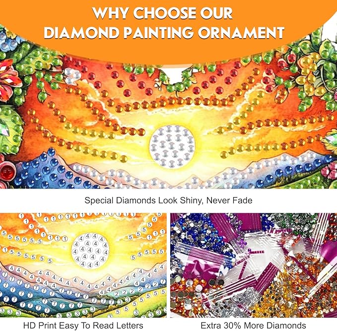 Diamond Art Kit for Adult, Heart-shaped Landscape, Diamond Art Painting Double Sided Window Pendants for Home Garden Wall Hanging, DIY Special Shaped Gem Hanging Ornaments, Colorful Fantasy Landscape