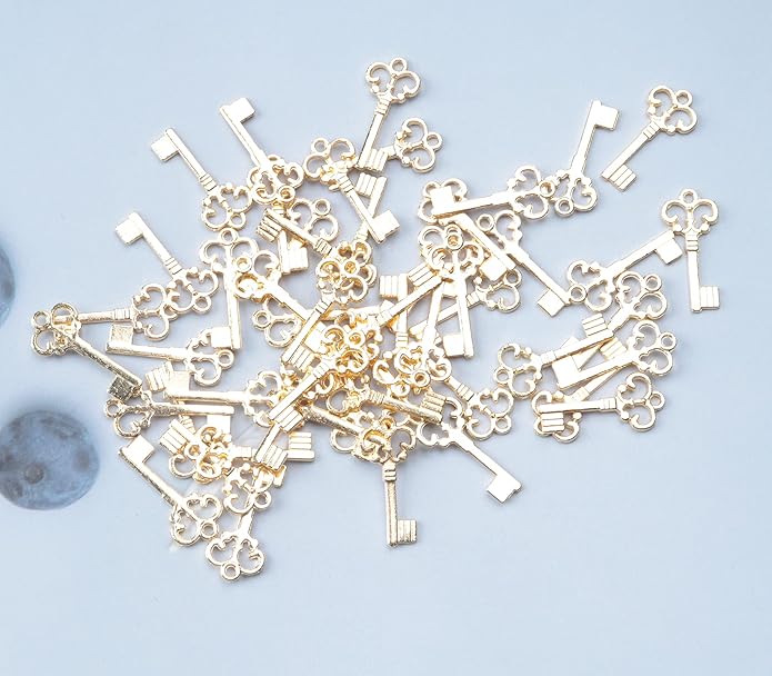 50 Pcs Keys Pendants Beading Supplies Vintage Metal Mini Key Charms for DIY Jewelry Making Kit Handmade Necklace Bracelet Key Ring Chain Earring Party Decoration