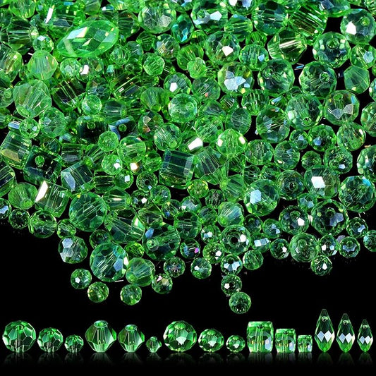 Kigeli 1280 Pcs Glass Beads Bulk Assorted Crystal Beads for Jewelry Making Faceted Teardrop Rondelle Briolette for DIY Crafts Necklace Wristband Earring Kit(Classic,Green)