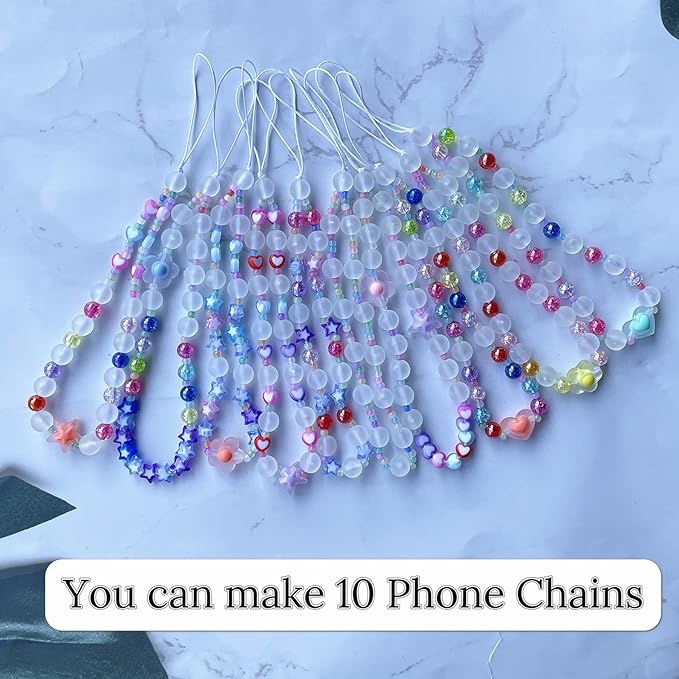 SHUANGART 531 Pcs Phone Chain Beaded Making Kit, Cell Phone Charms Lanyard Wrist Strap Set with Matte Frosted Beads Burst Round Beads Glass Seed Beads Phone Tether Tab for Women DIY Bracelet Keychain