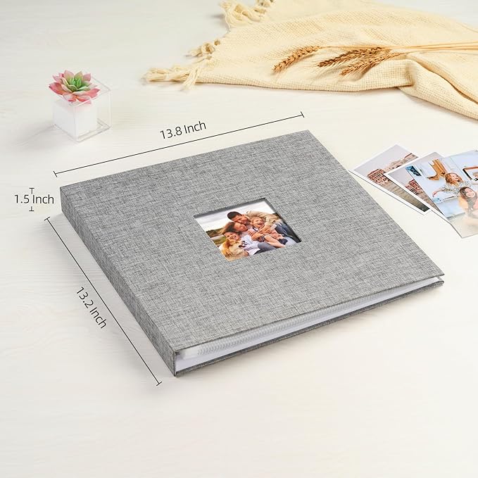 Mublalbum 12x12 Inch DIY Scrapbook Photo Album with 40 Plastic Sleeves 80 Pages Linen Cover 3 Ring Folder Binder for Wedding Baby Family and DIY Projects (Grey)