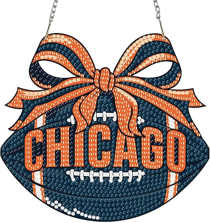 Rertcioph Football Diamond Art Hanging Kit for Adults, DIY Acrylic 5D Diamond Painting Hanging Ornament for Chicago Home Wall Decor and Gift