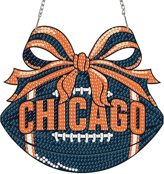 Rertcioph Football Diamond Art Hanging Kit for Adults, DIY Acrylic 5D Diamond Painting Hanging Ornament for Chicago Home Wall Decor and Gift
