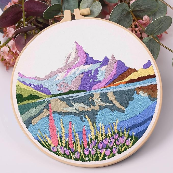 harimau 4p in beginner embroidery kit,floral plant pattern,cross stitch kits, including stamped embroidery cloth with 2 embroidery hoops, color threads and embroidery kits