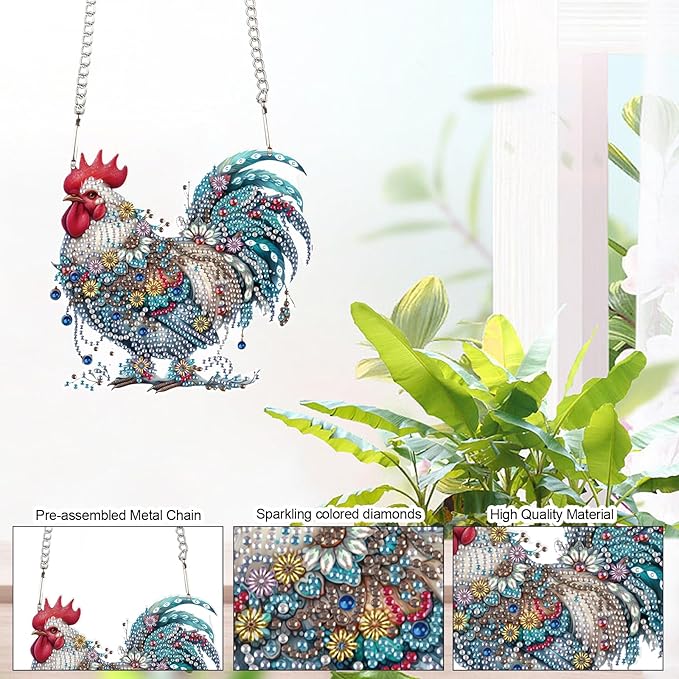 AiYuanzsh Animal Rooster DIY Diamond Art Ornament Kits 5D Diamond Painting Hanging Kit for Adults, Creative Acrylic Pendant, Special Shaped Crystal Rhinestones Wall Ornaments, Home Decoration Craft