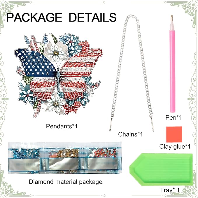4th of July Diamond Painting Hanging Ornament Kit, Patriotic American Flag Butterfly Wreath DIY Diamond Art Acrylic Pendant, Diamond Painting Kit for Adults Independence Day Home Window Wall Decor