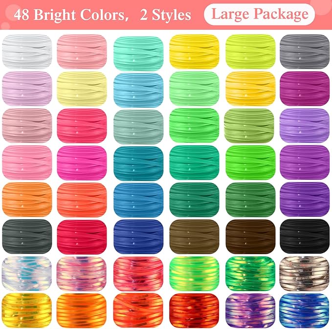 Lanyard String Kit 48 Rolls Gimp Plastic Lanyard String for Bracelets Keychain DIY Crafts with Key Chain Rings, Snap Clips, Open Rings, Lobster Clips Gimp Bracelet Making Kit(11 Yards)