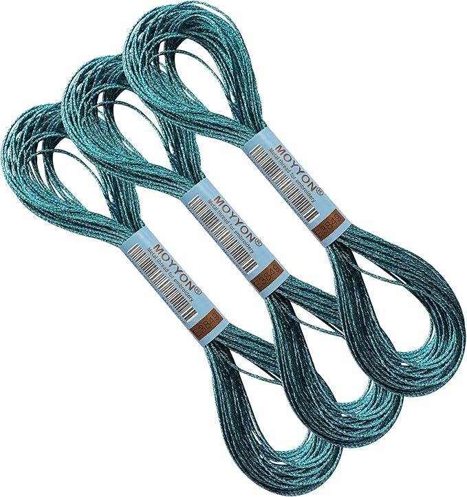 3 Skeins Embroidery Thread, Metallic Embroidery Floss Set, Polyester Cross-Stitch Threads for Hand Embroidery, String Art(E3849)