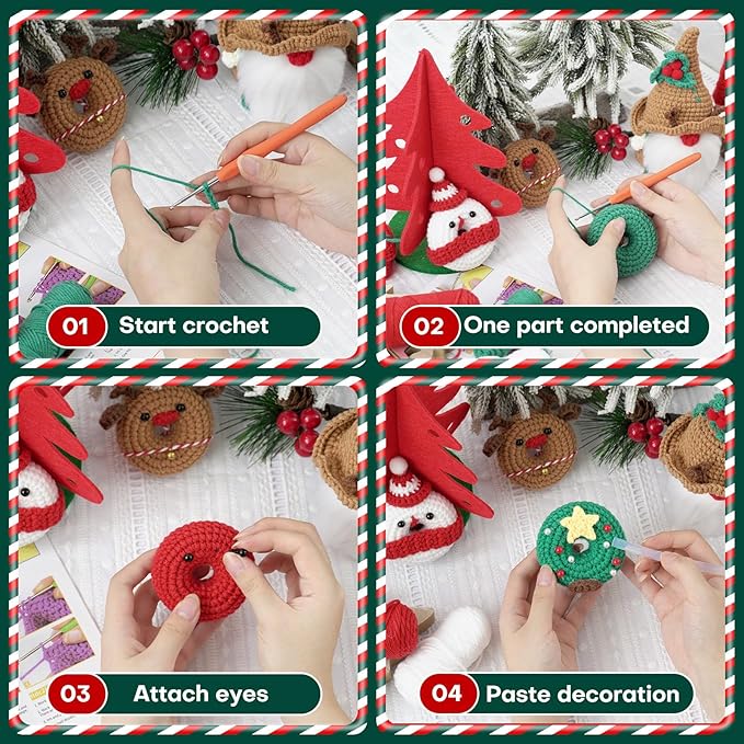 Generic Crochet Kit - Beginner Friendly with Step-by-Step Videos & Patterns (Christmas Donuts)