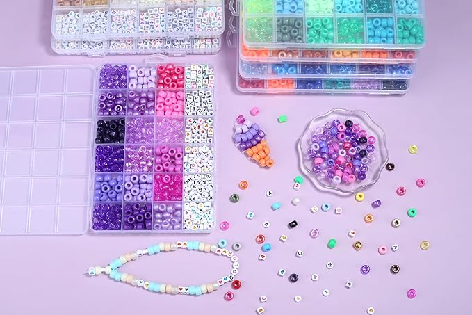 Purple Pony Beads 18 Colors Pony Beads for Bracelet Making Friendship Bracelet Making Kit DIY Craft Kandi Kit 720Pcs Suit for 14 Years of Age and Older