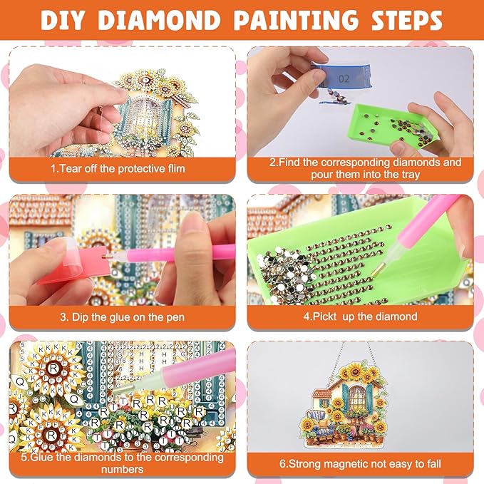 NAIMOER Diamond Art Hanging Kits for Adults, Sunflower House Diamond Art Suncatchers, 5D Special Shape Fall Diamond Painting Pendant Window Ornament Gifts for Home Garden Door Wall Decor