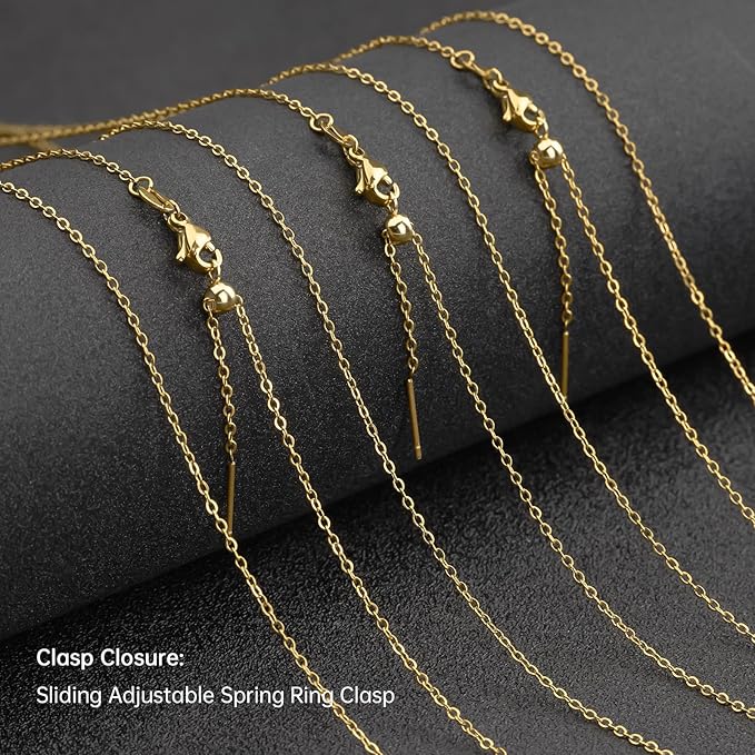 GTVOODX 10 Pack Gold Filled Necklace Chain Bulk Adjustable Stainless Steel Dainty Cable Chain for Jewelry Making with Rubber Stopper Beads