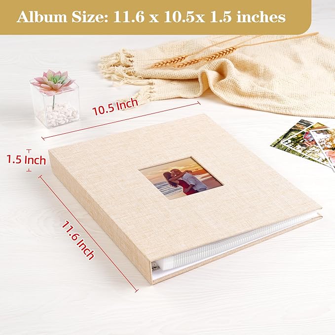 Mublalbum 8.5x11 Inch DIY Scrapbook Photo Album with 40 Plastic Sleeves 80 Pages Top-Loading Protectors, Linen Cover 3-Ring Binder for Baby Wedding Travel and DIY Projects (Beige)
