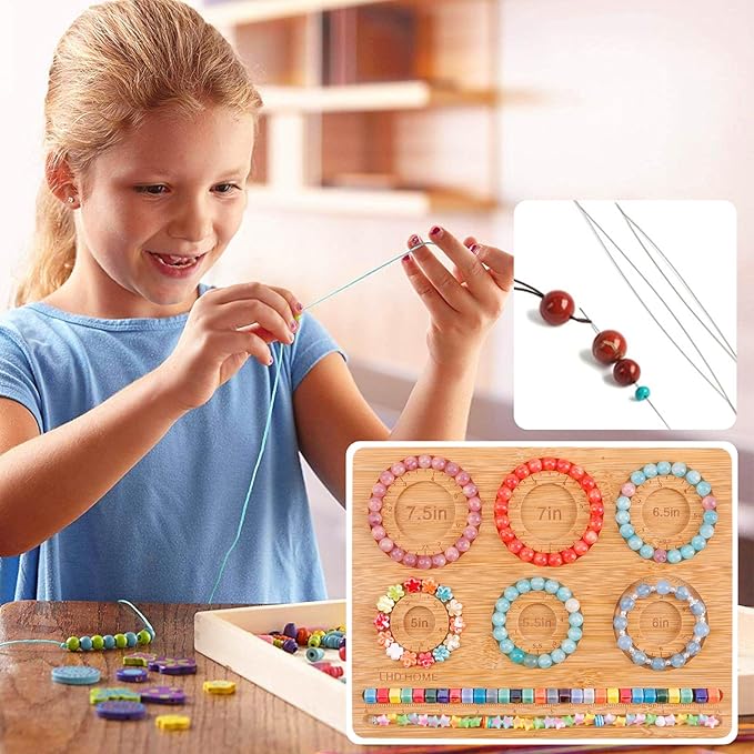 LHD HOME Bead Board for Jewelry Making,Bamboo Beading Board for Bracelet Making,DIY Jewelry Making Supplies with 2 Bead Needles