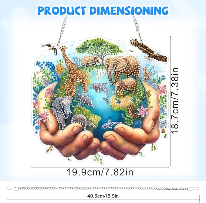 Bowetile Protect the Earth Diamond Art Hanging Kits for Adults, Diamond Art Suncatchers Earth, 5D Special Shape Diamond Painting Pendant Window Ornament Gifts for Home Wall Garden Decor