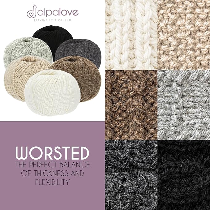 Worsted Set (6 x 1.75 oz) Super Soft Baby Alpaca Knitting Yarn Snow Leopard 656 Yards